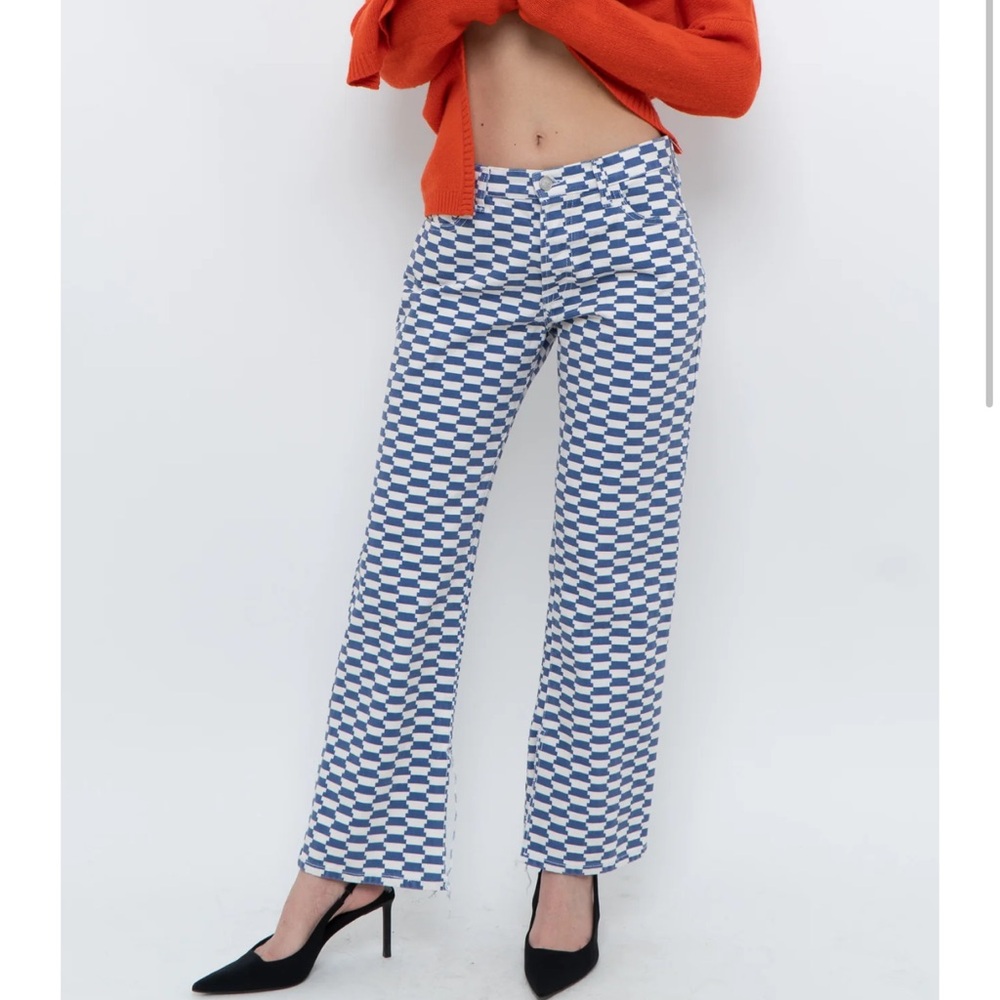 Lisa Says Gah Ellis Checkered Blue & White Jeans